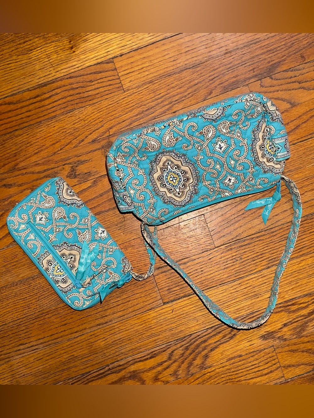 Vera Bradley Turquoise Paisley Quilted Crossbody with Wristlet